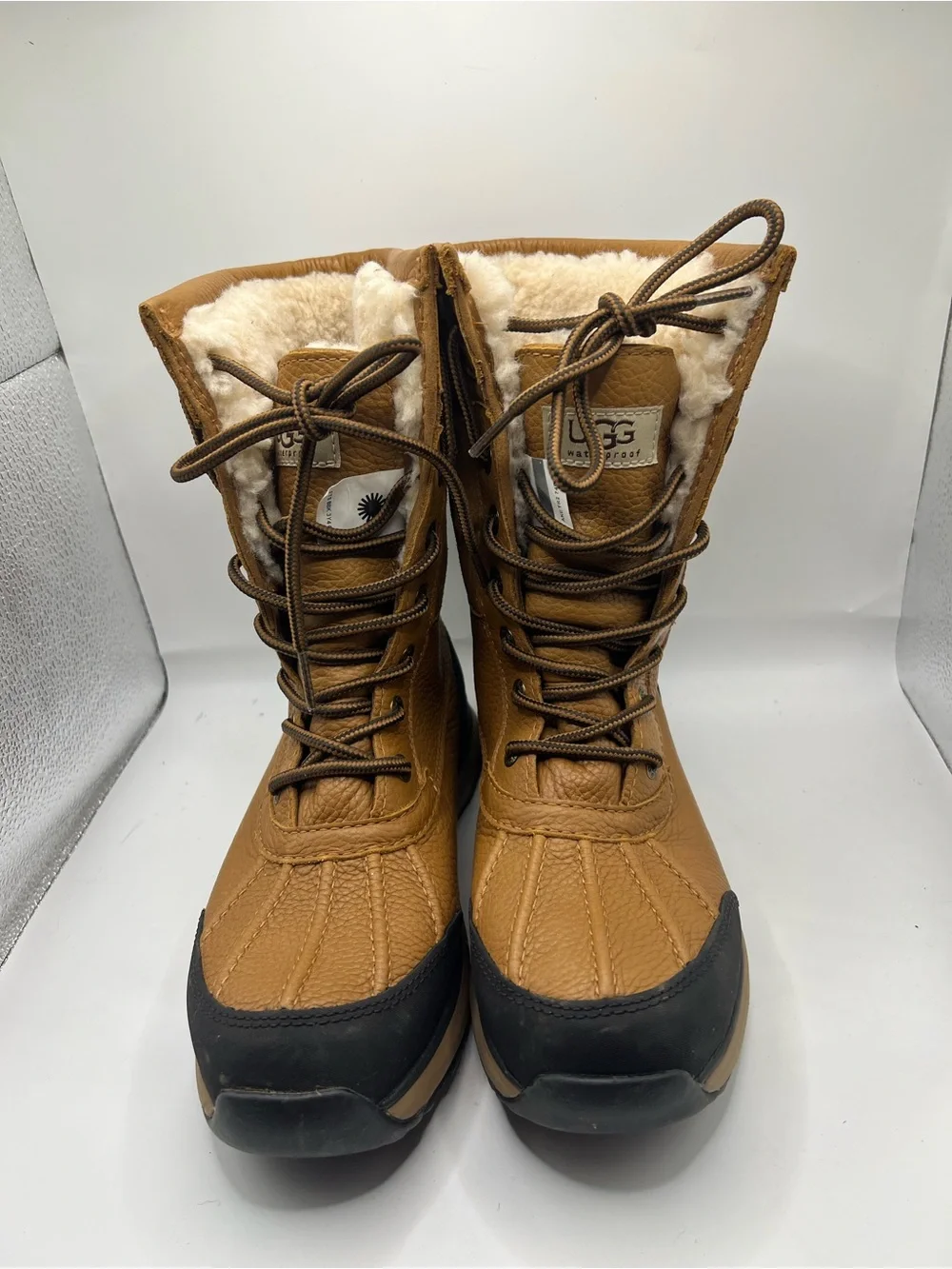 UGG  Tan and Black Waterproof Lace-Up Snow Boots